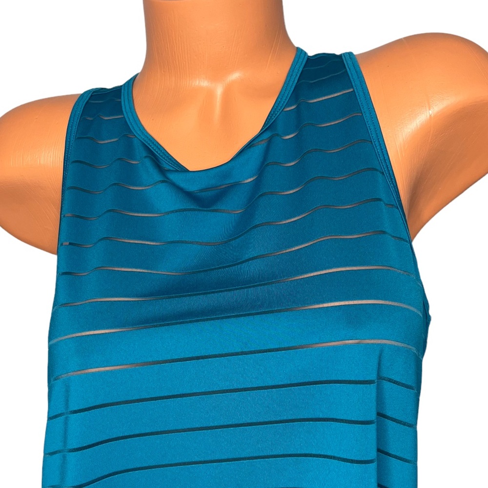 BCG Womens Green Sheer Striped Open Back Polyester Back Athletic Top Size Medium - Picture 2 of 13